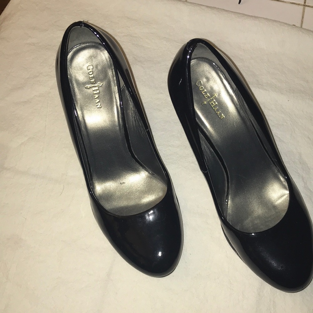 Cole Hann Black patent leather wedges